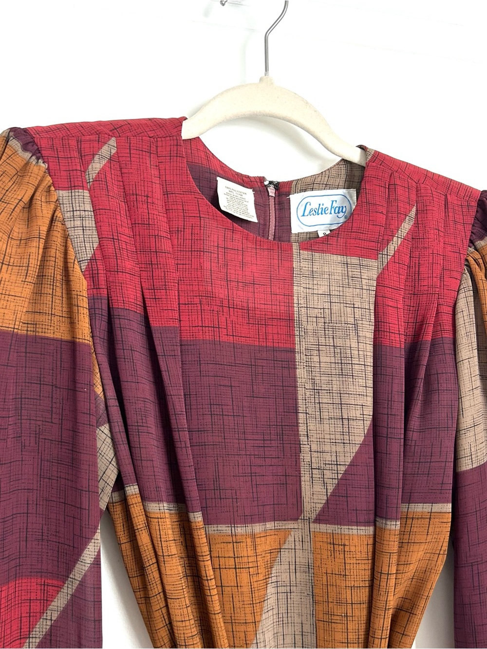 Leslie Fay Colorblock Midi Dress in Red, Burgundy & Mustard - Picture 4 of 11